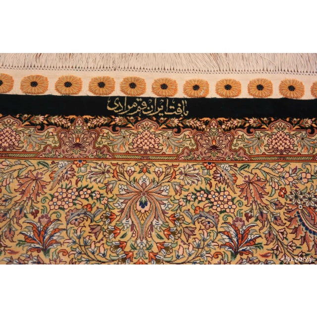 Nazmiyal Collection 1950s Floral Design Vintage Persian Silk Qum Rug For Sale - Image 4 of 9