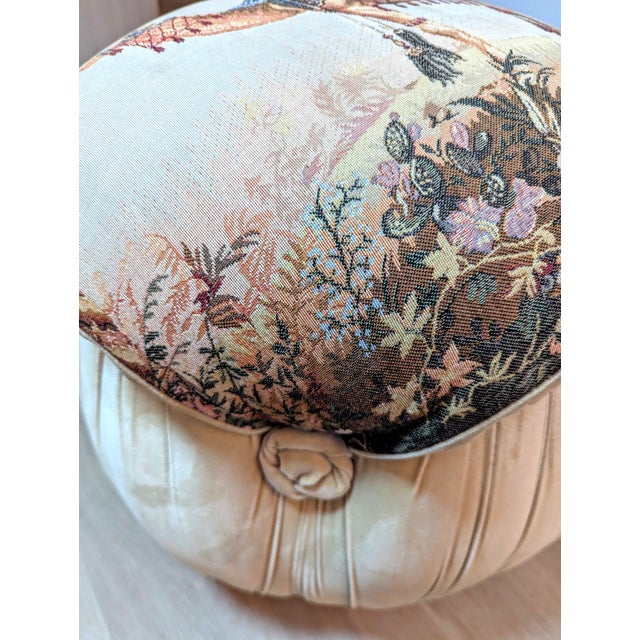 Light Yellow Vintage Camel Tapestry Pillow Top Pouf Ottoman For Sale - Image 8 of 15