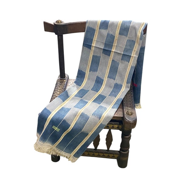 Superb and Unique Traditionally worn as a wrapper by women of the Baoulé tribe. Cotton yarn dyed in indigo, off white...