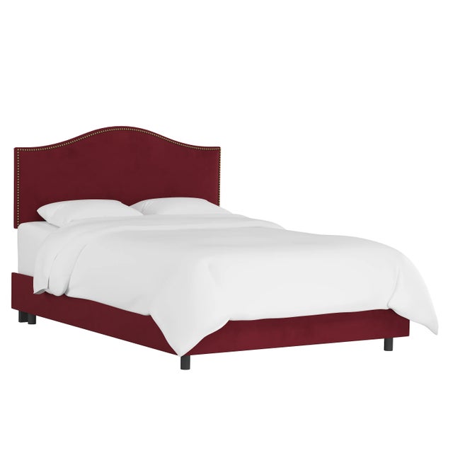 Textile Queen Bed, Velvet Berry For Sale - Image 7 of 7