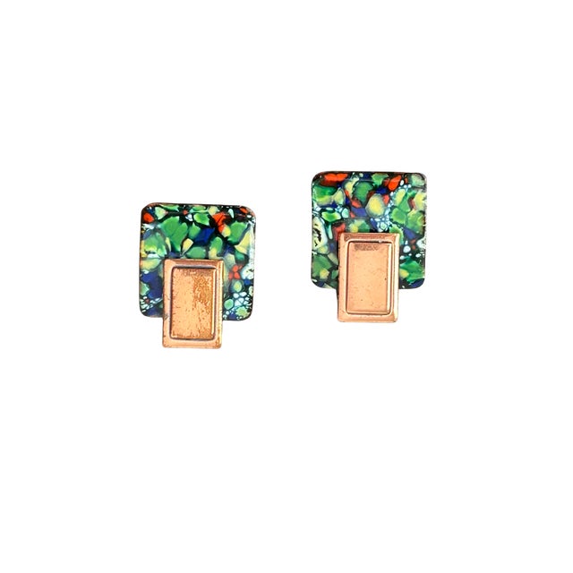 Henri Matisse Vintage Matisse by Renoir Confetti Enamel Copper Clip-on Earrings | Mid-Century Modern Abstract Jewelry | 1950s Wearable Art, A Pair For Sale - Image 4 of 7