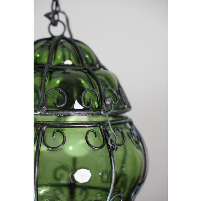 Glass 1970s Wonderful Green Colour Venetian Lantern, Attributed to Seguso Murano Glass For Sale - Image 7 of 16