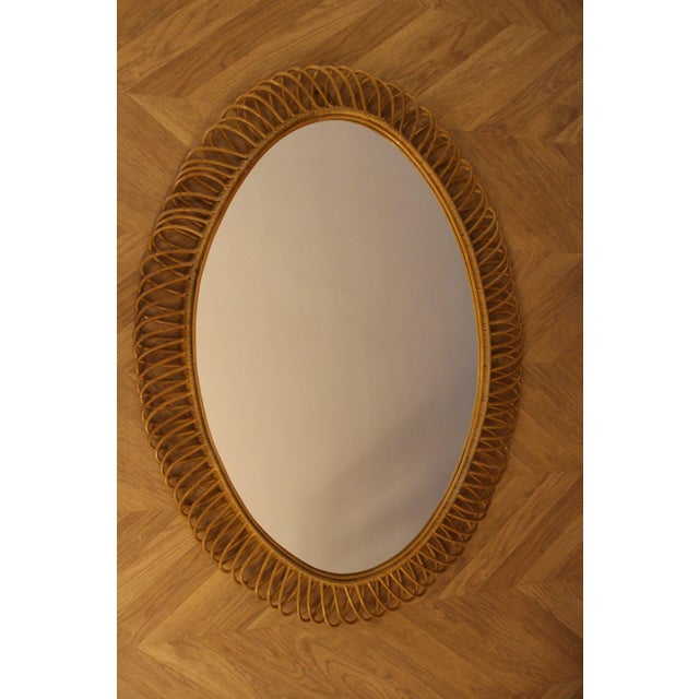 Brown Oval Wall Mirror in Rattan and Bamboo, 1960s For Sale - Image 8 of 16
