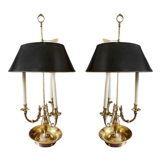 Pair of Neoclassical Style Brass Bouillotte Lamps For Sale