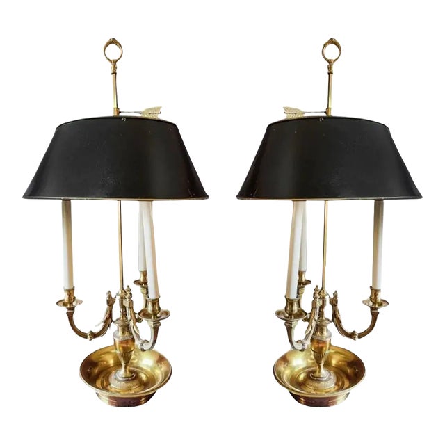 Pair of Neoclassical Style Brass Bouillotte Lamps For Sale