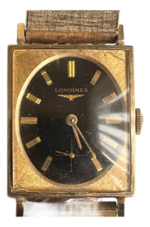 Longines Vintage Rectangular Gold Filled Watch Black Dial