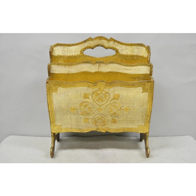 Vintage Italian Florentine Gold Giltwood Hollywood Regency Magazine Rack Stand For Sale - Image 10 of 15