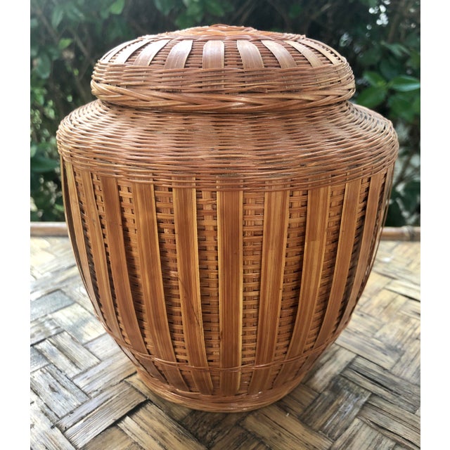 Ceramic Ginger Jar Encased on Woven Wicker Rattan Chairish