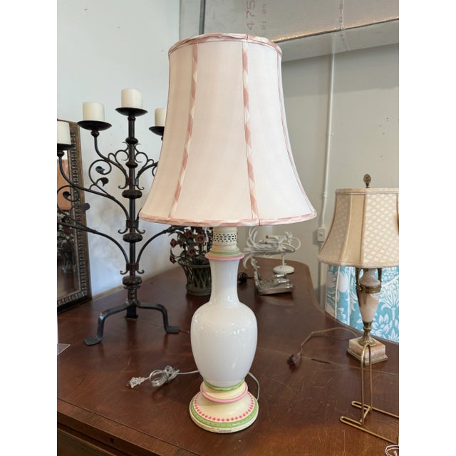 Vintage Milk Glass Lamp W/Custom Fabric Shade For Sale - Image 4 of 5