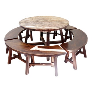 Round Table with Curved Benches by Pierre Chapo, France, 1960s, Set of 5 For Sale