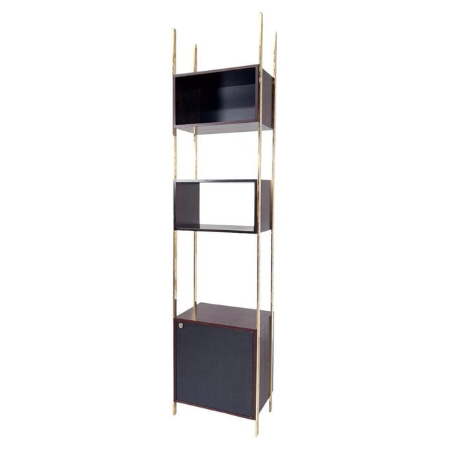 Brass and Wood Bookcase by Jules Wabbes for Mobilier Universel, Belgium, 1960s For Sale - Image 11 of 11