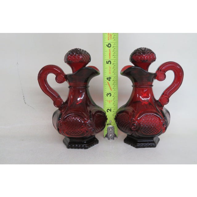 Avon Cape Cod Collection Ruby Red Glass Cruet Oil and Vinegar Set of Two 4203b For Sale - Image 10 of 12