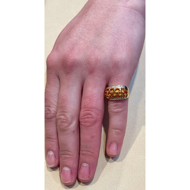 Metal 2.25 Carat Oval Cut Natural Yellow Sapphire and Diamond 14 Karat Gold Ring, Size 3 For Sale - Image 7 of 8