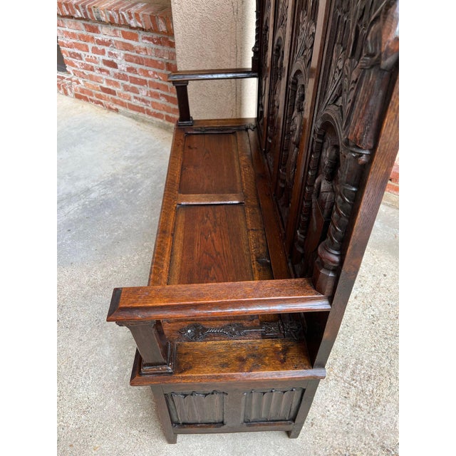 Antique English Gothic Hall Bench Carved Oak Medieval Knights Settle C1880 For Sale - Image 10 of 18