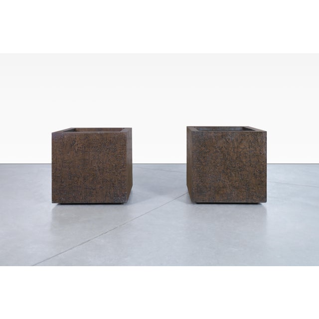 Vintage MidCentury Modern Bronze Resin Square Planters by Forms and