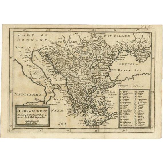 Antique Map of Turkey in Europe, 1740 For Sale - Image 6 of 6