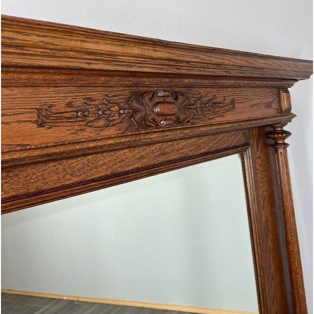 Wood Antique French Style Carved Oak Wall Mirror For Sale - Image 7 of 11