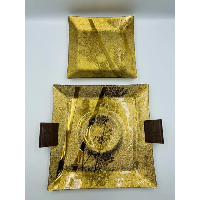 Vintage Ernest Sohn Glass Gold Serving/Display Trays With Bamboo Motif- Set of 2 For Sale - Image 13 of 13