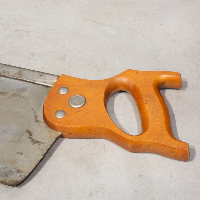 ABOUT Vintage Atkins back saw with hand carved apple wood handle and steel blade. Original eagle medallion reading...