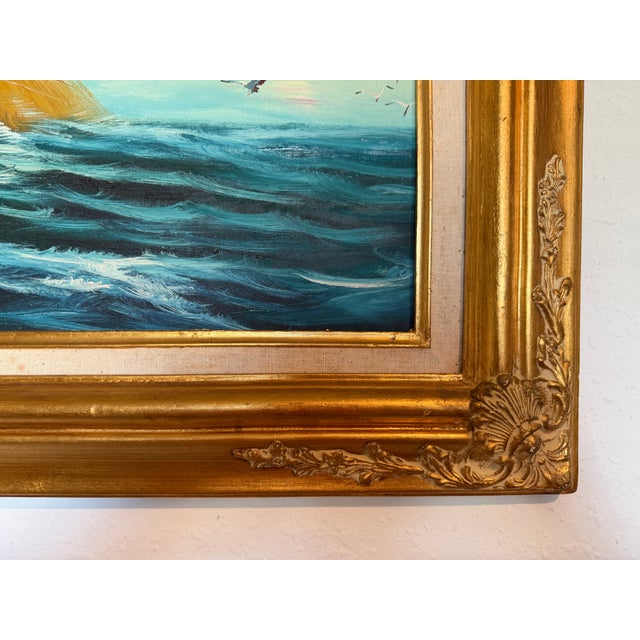 Original Vintage Nautical Sailing Ship Seascape – Oil on Canvas – Framed For Sale - Image 4 of 7