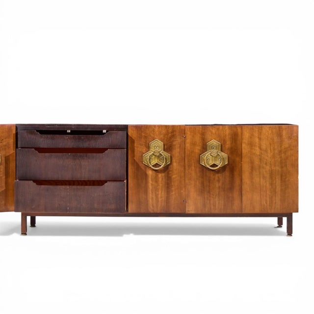 Bert England for the John Widdicomb Orientation Group Mid Century Walnut and Brass Credenza For Sale In Chicago - Image 6 of 13