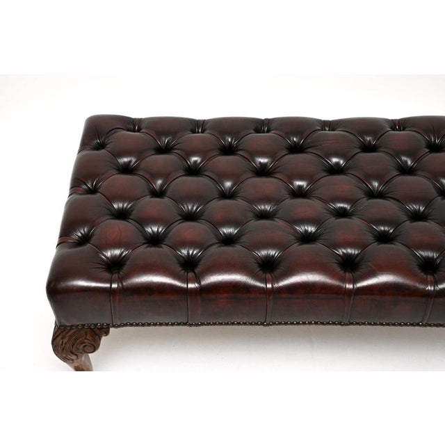 Vintage Chippendale Leather Ottoman, 1930 For Sale - Image 4 of 8