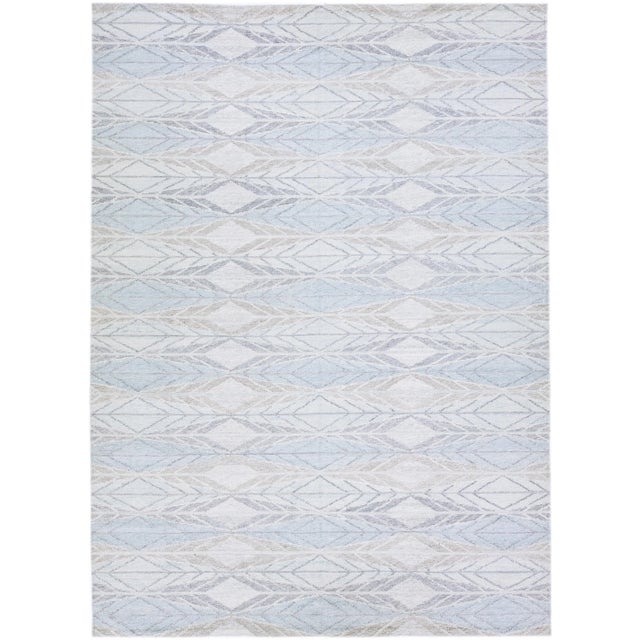 Modern Swedish Style Handmade Geometric Designed Blue Wool Rug For Sale - Image 11 of 11