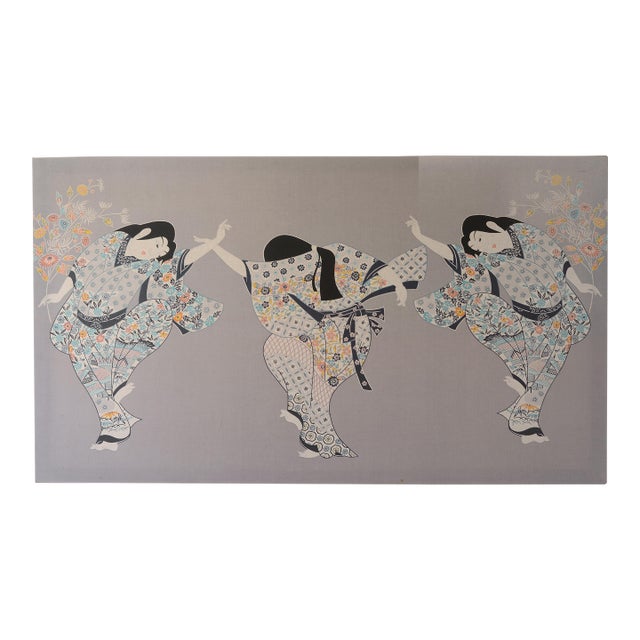 1970s Japanese Isao Homma Geisha Dance Fabric Art Wallhanging For Sale