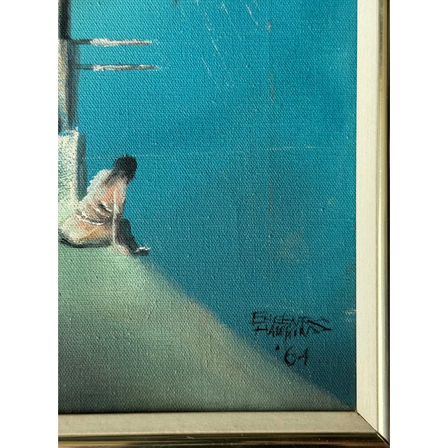 Blue Eugene Hawkins 1964 Surrealist Oil on Canvas Painting For Sale - Image 8 of 12