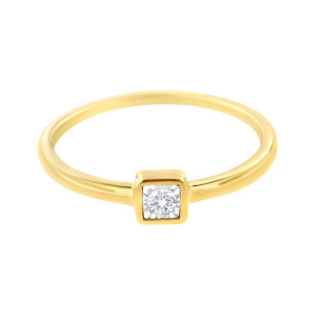 Contemporary 14K Yellow Gold Plated .925 Sterling Silver 1/20 cttw Miracle Set Diamond Promise Ring (J-K Color, I1-I2 Clarity) - Size 6 For Sale - Image 3 of 7