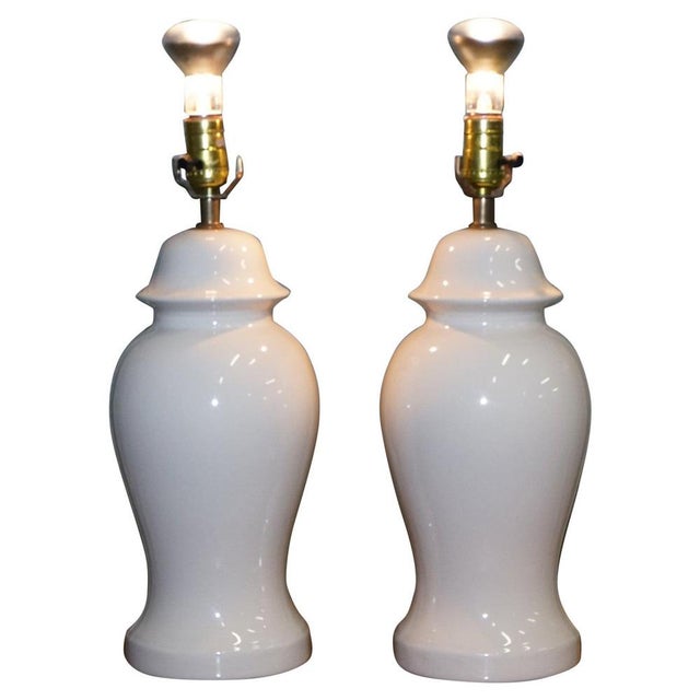 Vintage Cream Porcelain Lamps, 1970s, Set of 2 For Sale - Image 16 of 16