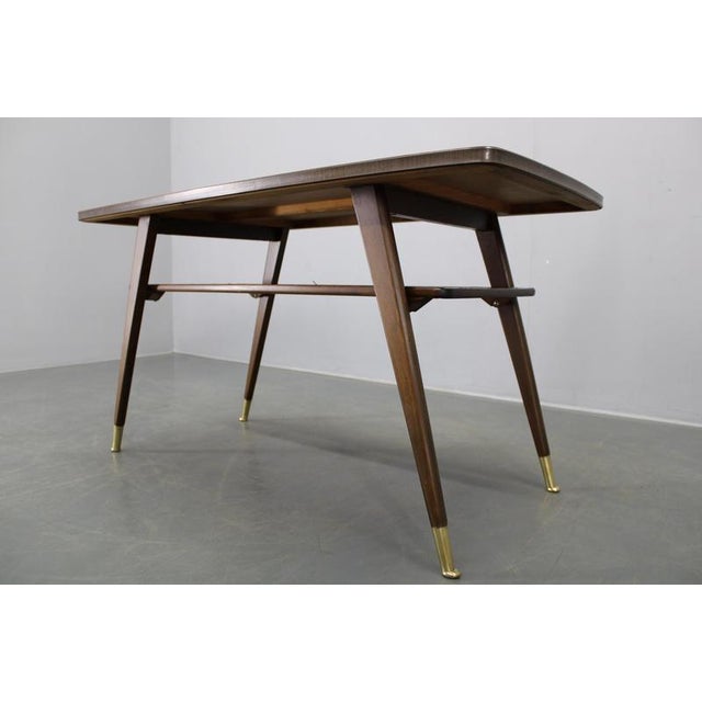 Mid-Century German Coffee Table with Rattan Shelf and Brass Legs, 1960s For Sale - Image 6 of 14