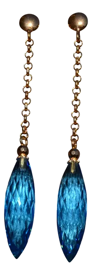 The Bourges: Blue Topaz Briolette Dangler Statement Earrings in Yellow Gold, 2 Pieces