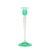 A blown glass candlestick by Steuben, dating to about 1925. A jade green circular foot rises into a white opaline shaft...