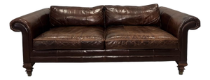Ralph Lauren Colonial Leather High End Designer Sofa Couch Brass Caps