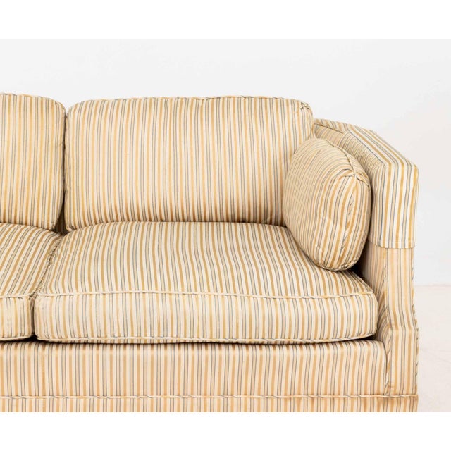 Pair of American Striped Pattern Fabric Upholstered Sofas For Sale - Image 14 of 16