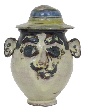 Mug Depicting Man with a Hat in the Style of Charley Farrero