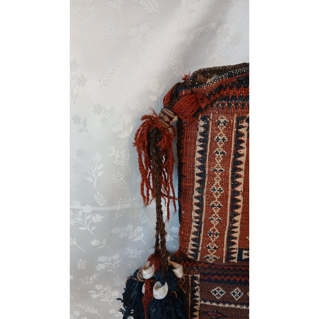Antique Baluch Tribal Salt Bag With Cowrie Shell Tassels in Brown & Indigo For Sale - Image 18 of 18