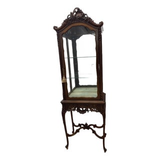 Late 19th Century French Tall Narrow Carved China Closet Display Cabinet Cupboards For Sale