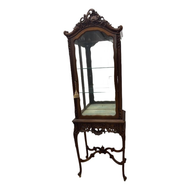Late 19th Century French Tall Narrow Carved China Closet Display Cabinet Cupboards For Sale