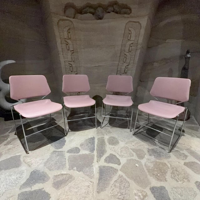 For your consideration, a vintage set of (4) Matrix stacking chairs designed by Thomas Tolleson for Krueger in the 1970s,...
