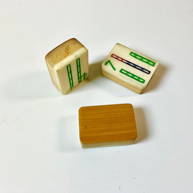 Late 19th C. Antique Chinese Boho Chic Chinoiserie Mahjong Game Set, Walnut & Brass Box For Sale - Image 9 of 18