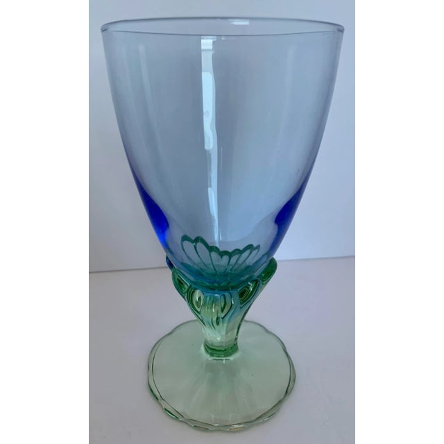 Early 21st Century Vintage Bi-Colored, Green and Blue, Hand-Blown Water Goblets, 'Bahia' by Italy's Bormioli Rocco- Set of 10 For Sale - Image 5 of 10