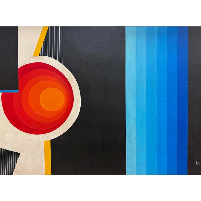 Red Mid-Century Abstract Op Art Painting, Signed Jean Rets, Framed For Sale - Image 8 of 10