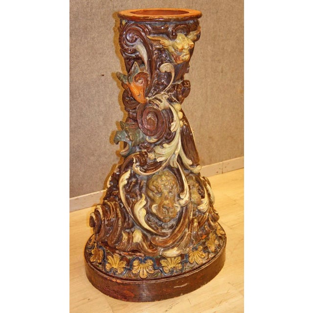 Brutalist Antique Glazed Terracotta Flower Column For Sale - Image 3 of 13