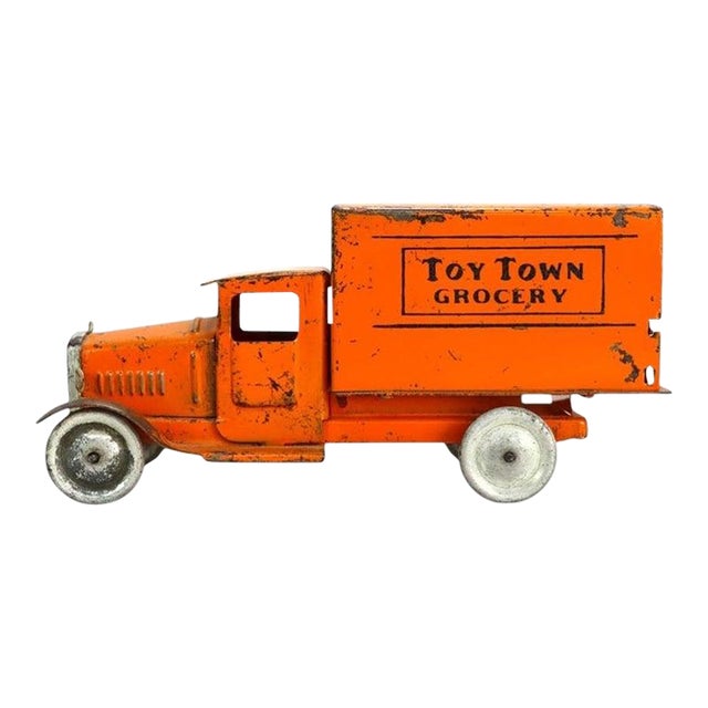 Antique Pressed Steel “Toy Town Grocery” Advertising Truck C1920 For Sale