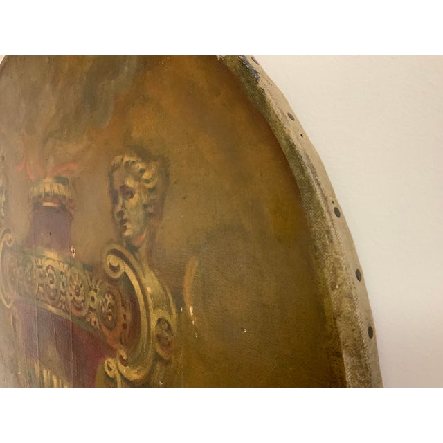 Late 19th Century French Antique Oil on Canvas NeoClassical Roundel With a Flaming Urn For Sale - Image 9 of 12