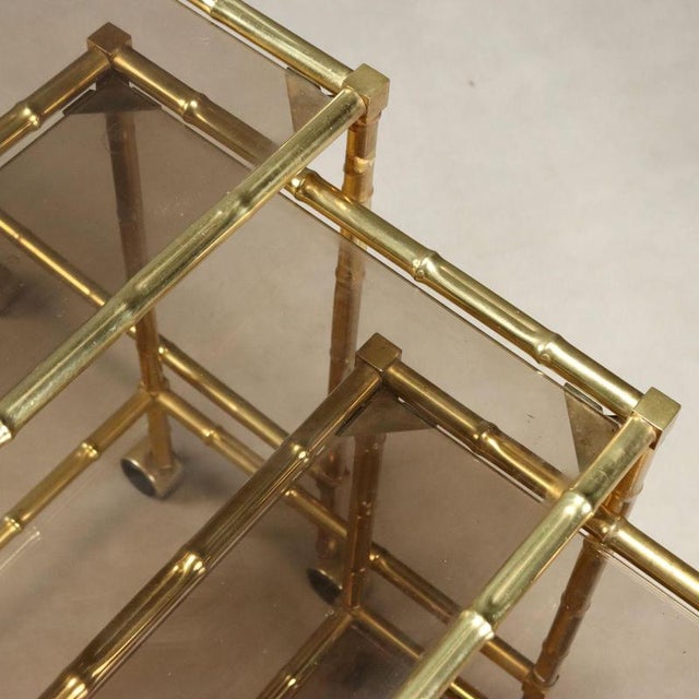 Brass and Smoked Glass Nesting Coffee Tables, 1980s, Set of 3 For Sale - Image 4 of 9