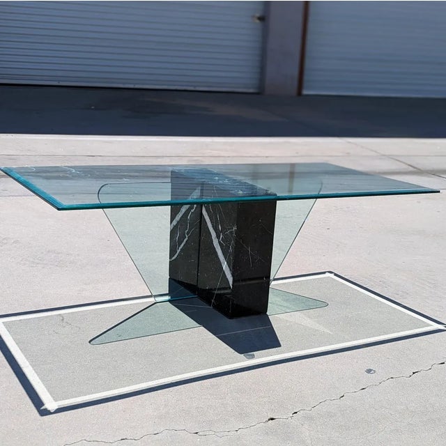 Black Postmodern Geometric Glass and Marble Coffee Table, 1980s, Mid-Century For Sale - Image 8 of 10