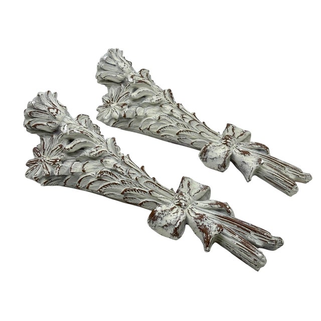 Antique Reproduction Plaster Wall Candle Holders/ Sconces With Bows by Gargoyles Studio - A Pair For Sale - Image 11 of 12